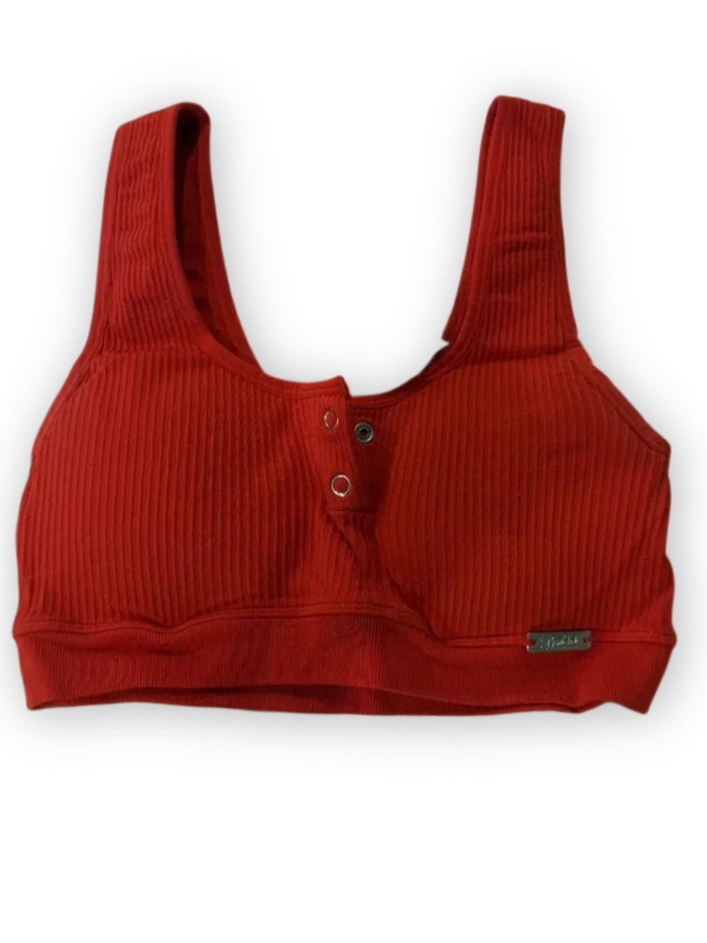 Bombshell Red Ribbed Snap-Front Sports Bra